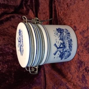 Vintage Teleflora Dutch Windmill Ceramic Crock with hinged lid.